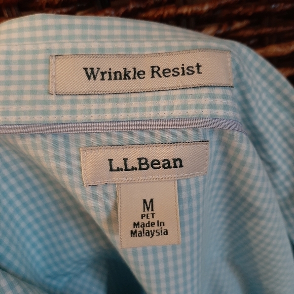 L.L. Bean Womens Button Up Shirt Medium Petite Aqua Blue Gingham Wrinkle Resist - Picture 1 of 10
